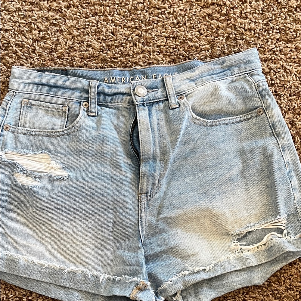 American Eagle Outfitters Light Blue High-Rise Distressed Denim Shorts